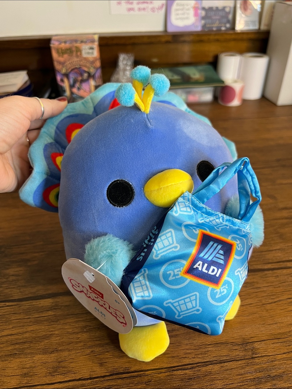 NWT ALDI Blue Plush Peacock with Yellow Beak and Feet